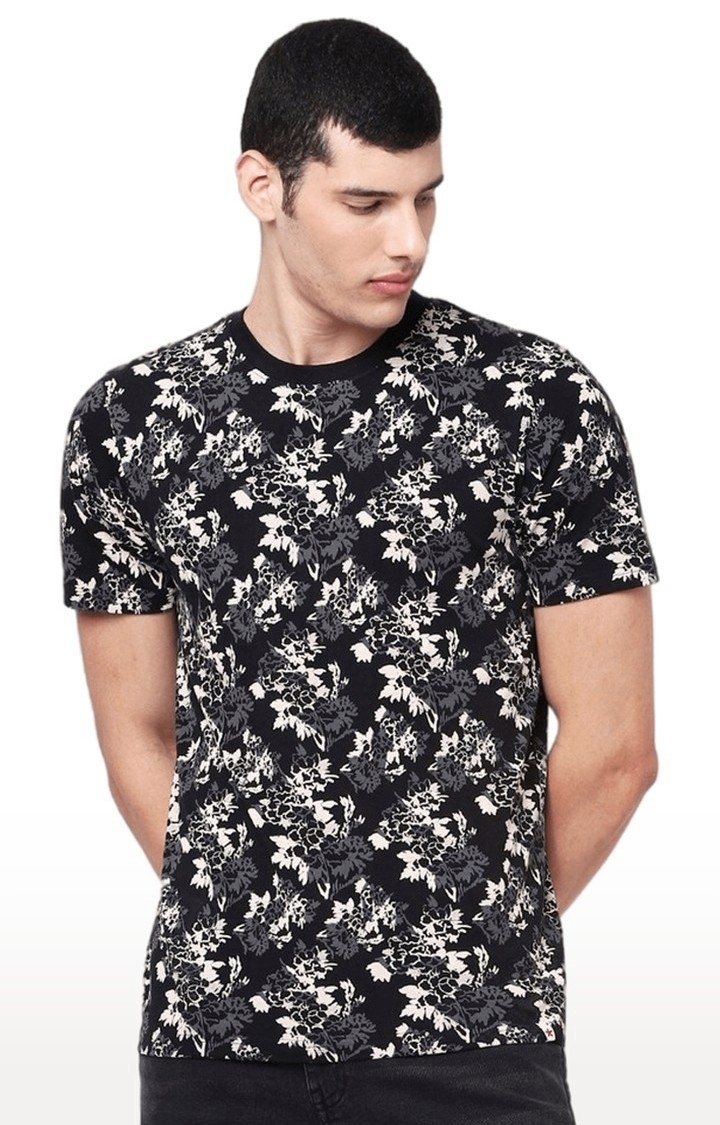 celio | Men's Black Printed Regular T-Shirts