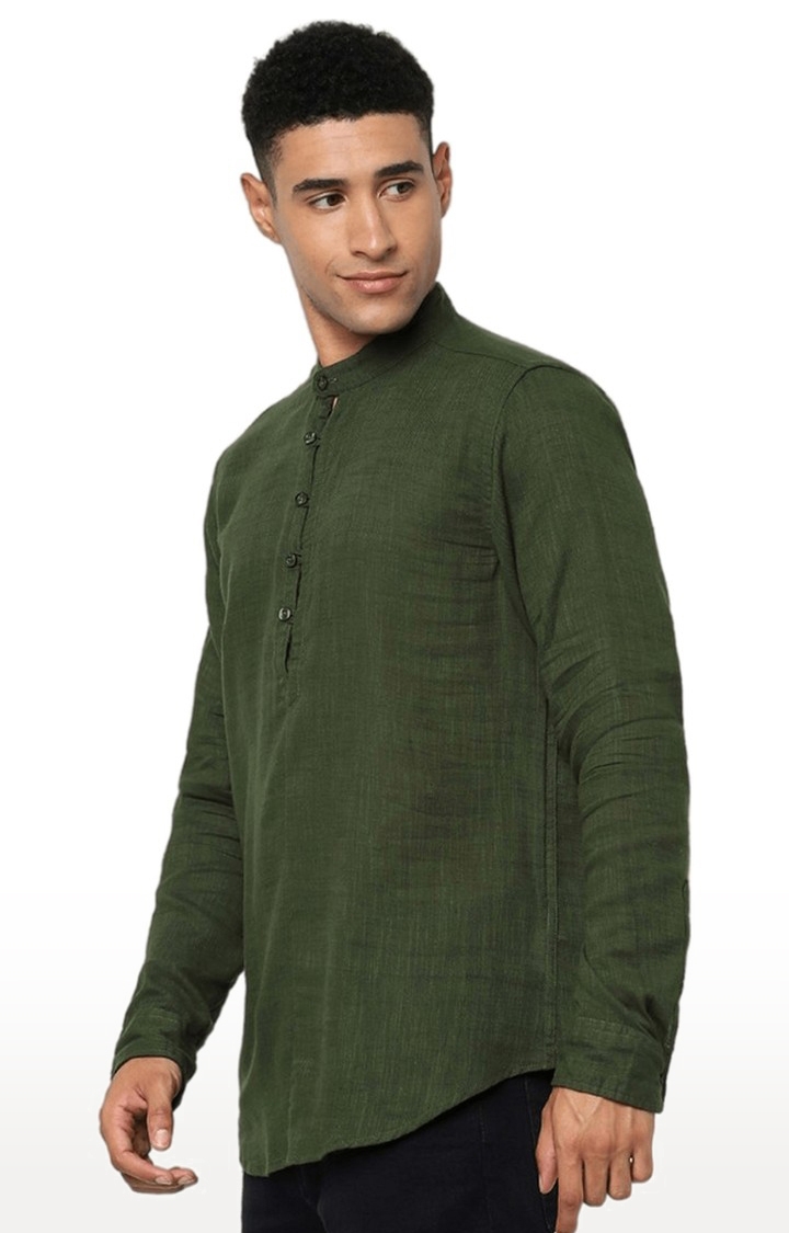 Men's Green Melange Casual Shirts