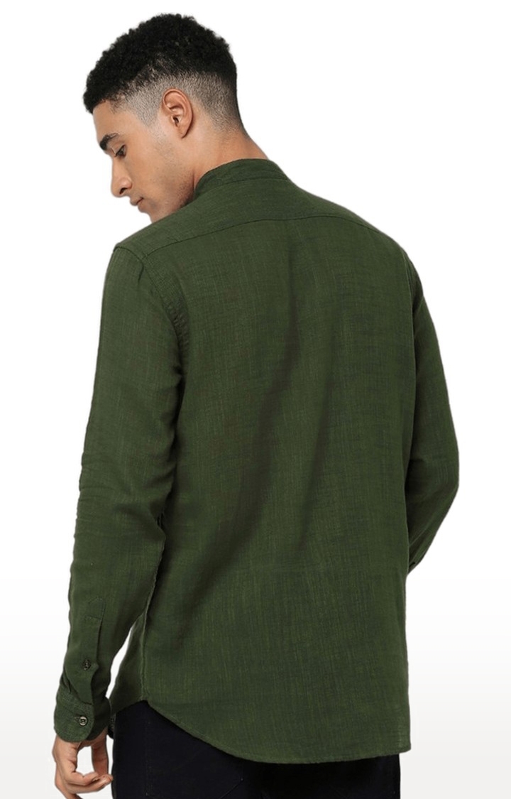 Men's Green Melange Casual Shirts