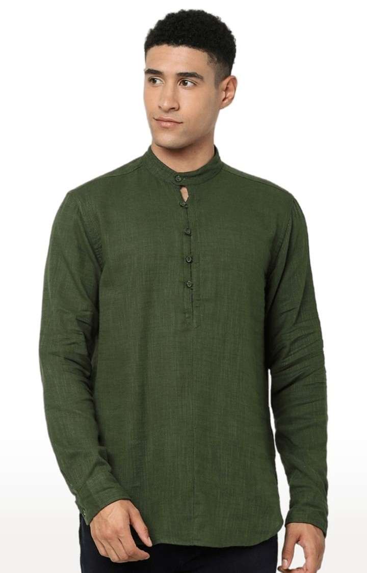 Men's Green Melange Casual Shirts