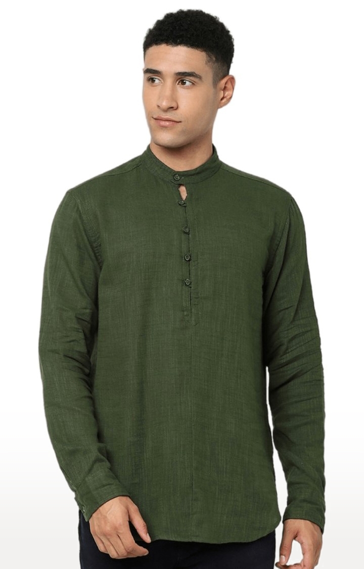 celio | Men's Green Melange Casual Shirts