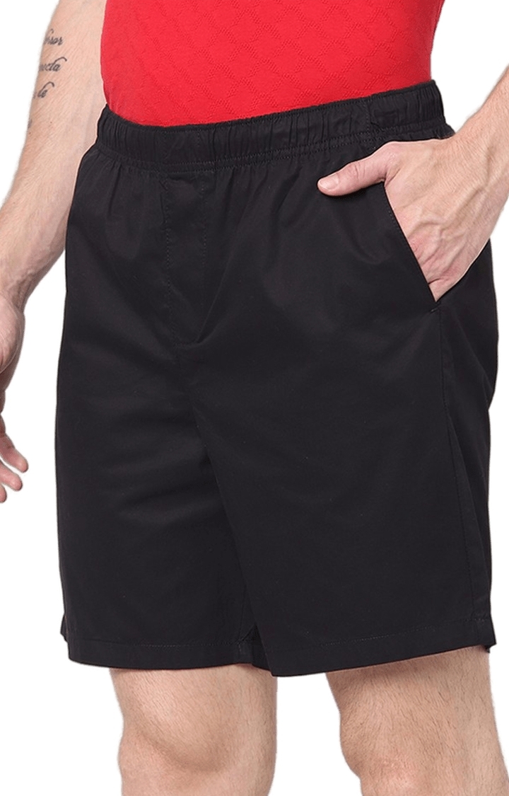 Men's Black Viscose Solid Shorts