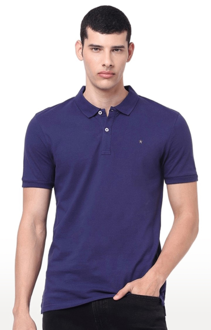 Men's Blue Solid Polos