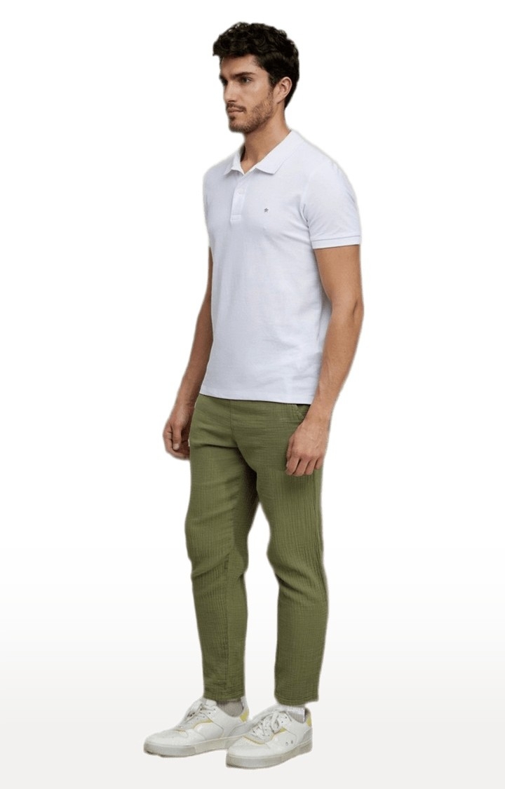 Men's Green Cotton Solid Chinos