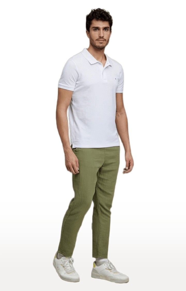 Men's Green Cotton Solid Chinos