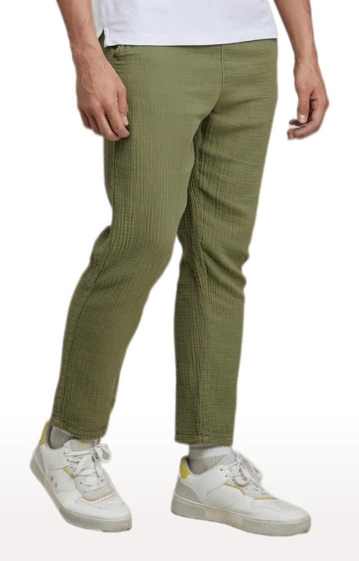 Men's Green Cotton Solid Chinos