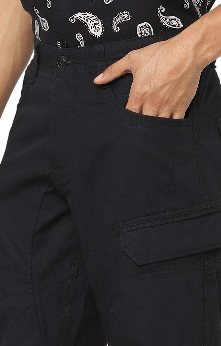 Men's Black Cotton Solid Shorts
