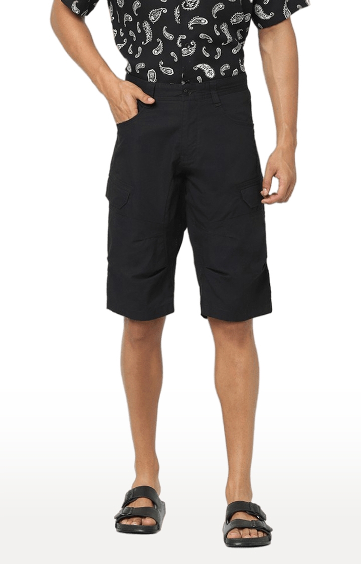 celio | Men's Black Cotton Solid Shorts