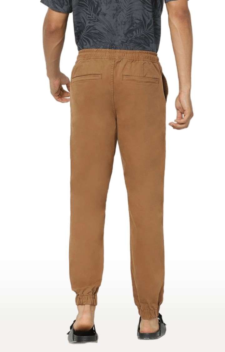 Men's Brown Cotton Solid Casual Joggers