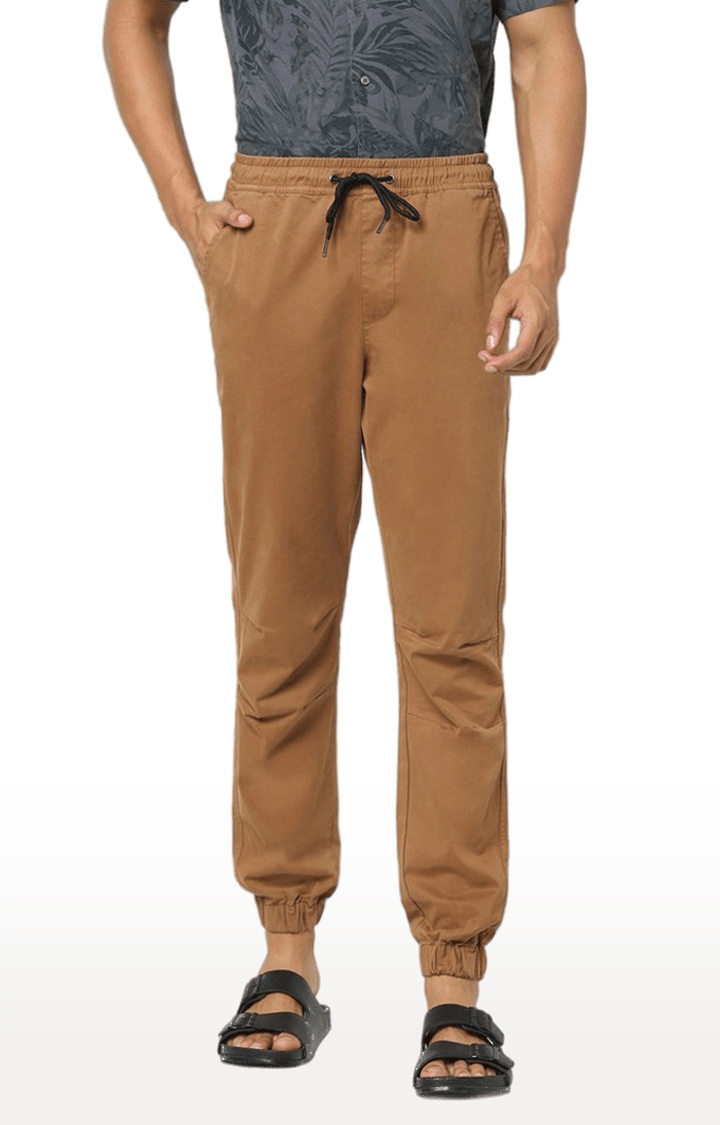 celio | Men's Brown Cotton Solid Casual Joggers