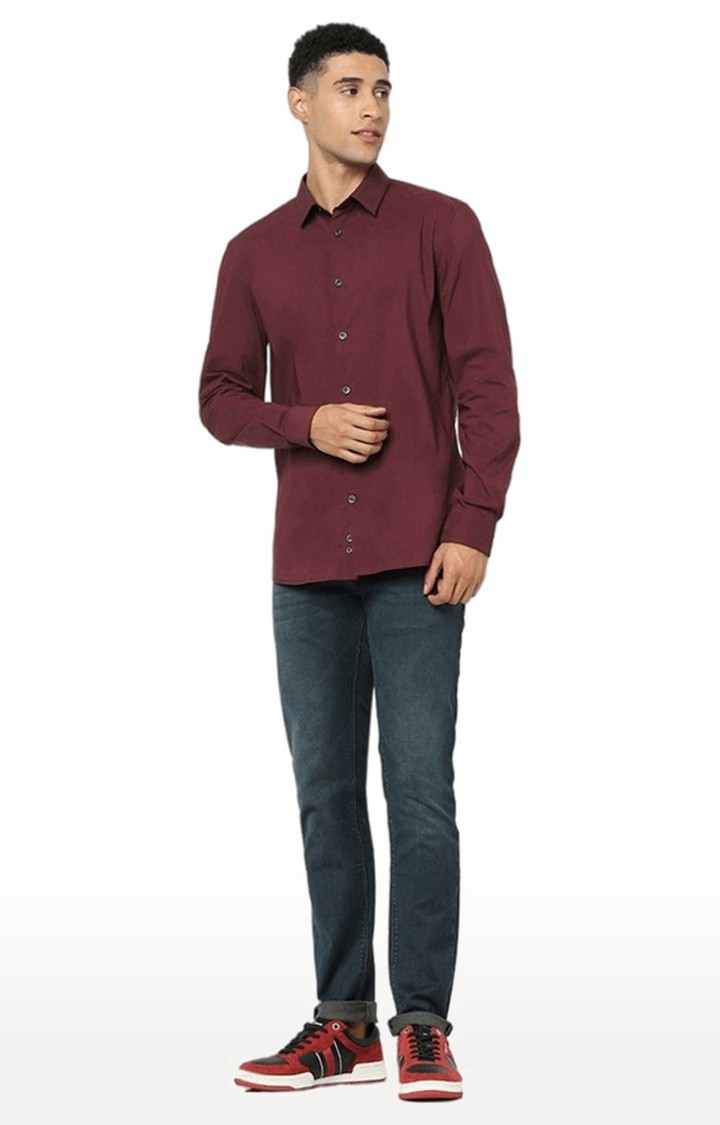 Men's Red Solid Casual Shirts