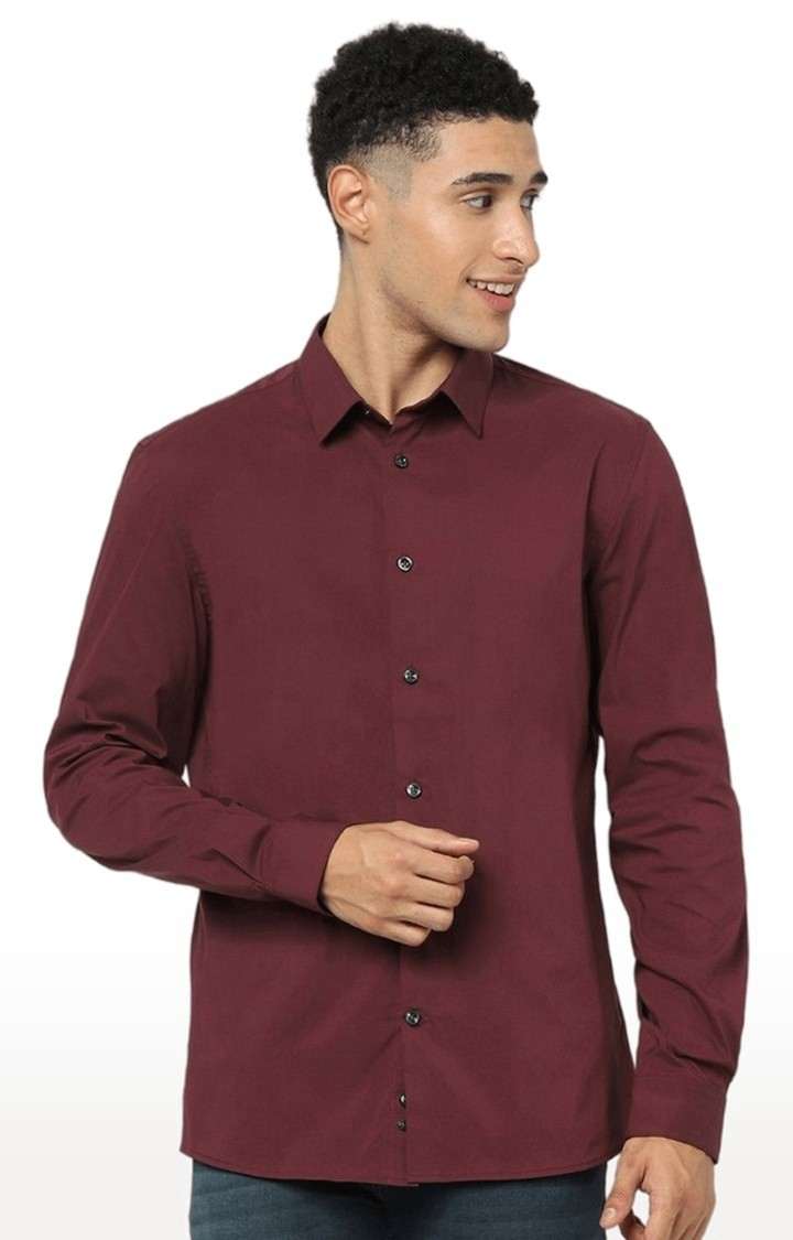 Men's Red Solid Casual Shirts