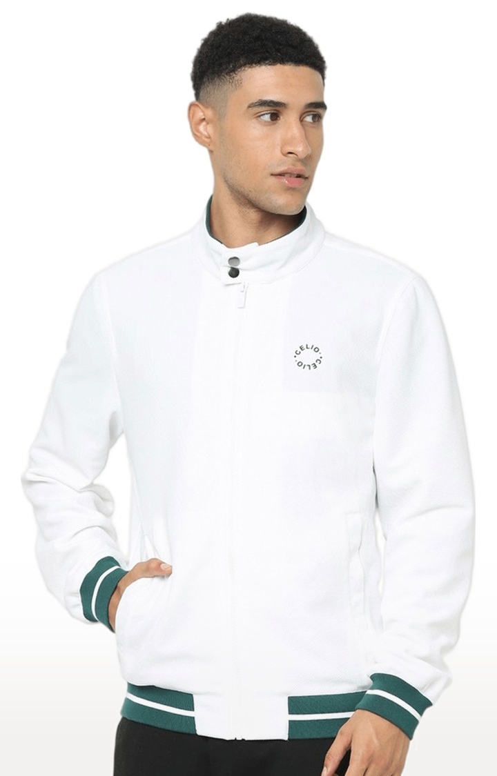 celio | Men's White Solid Varsity Jackets