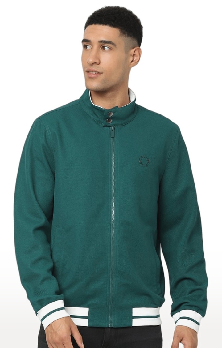 celio | Men's Green Solid Varsity Jackets