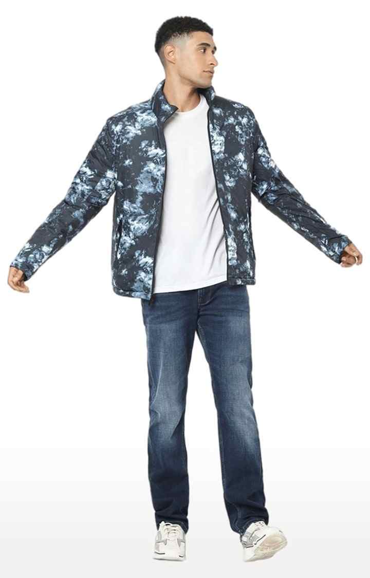 Men's Blue Solid Bomber Jackets