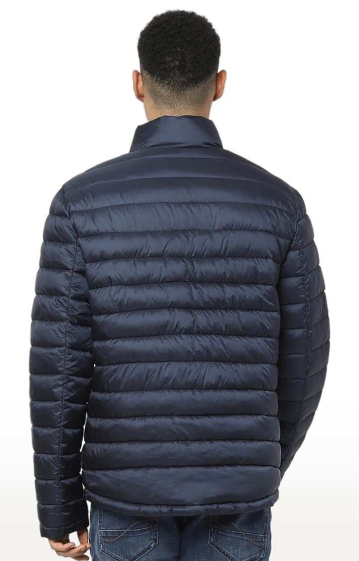 Men's Blue Solid Bomber Jackets
