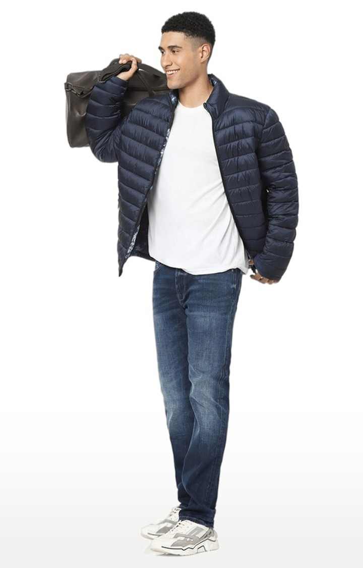 Men's Blue Solid Bomber Jackets