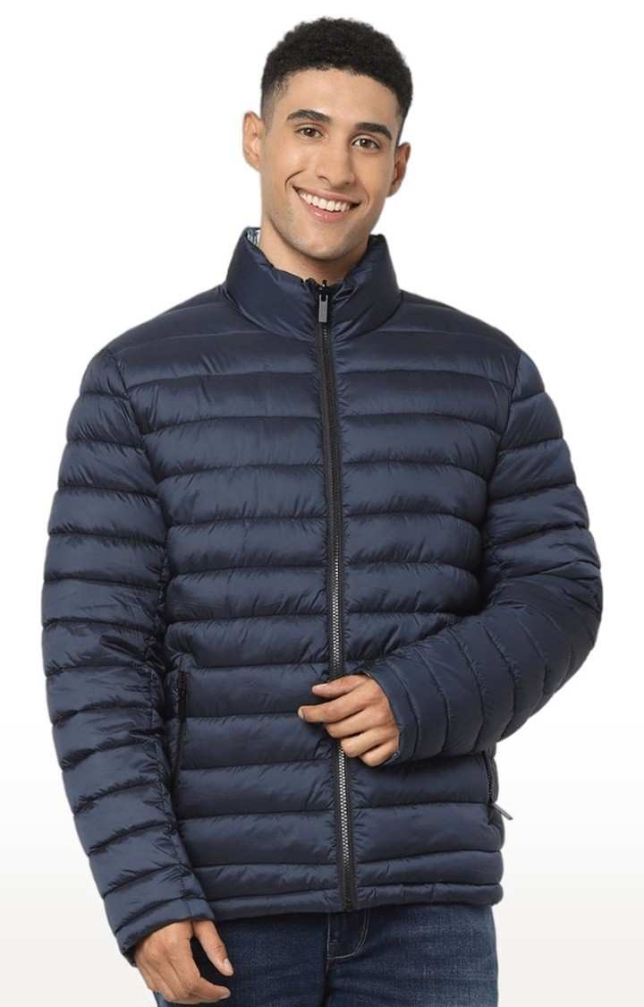 Men's Blue Solid Bomber Jackets
