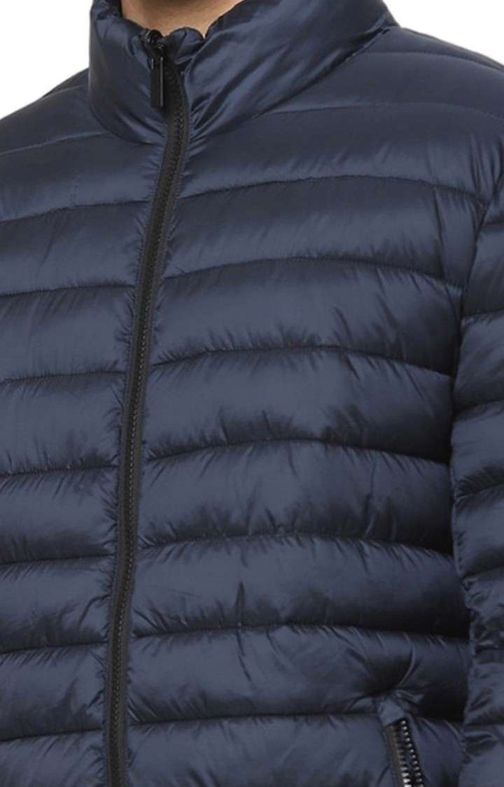 Men's Blue Solid Bomber Jackets