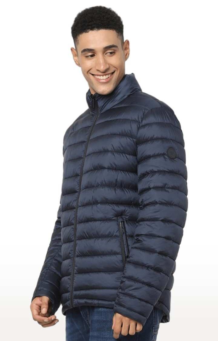 Men's Blue Solid Bomber Jackets