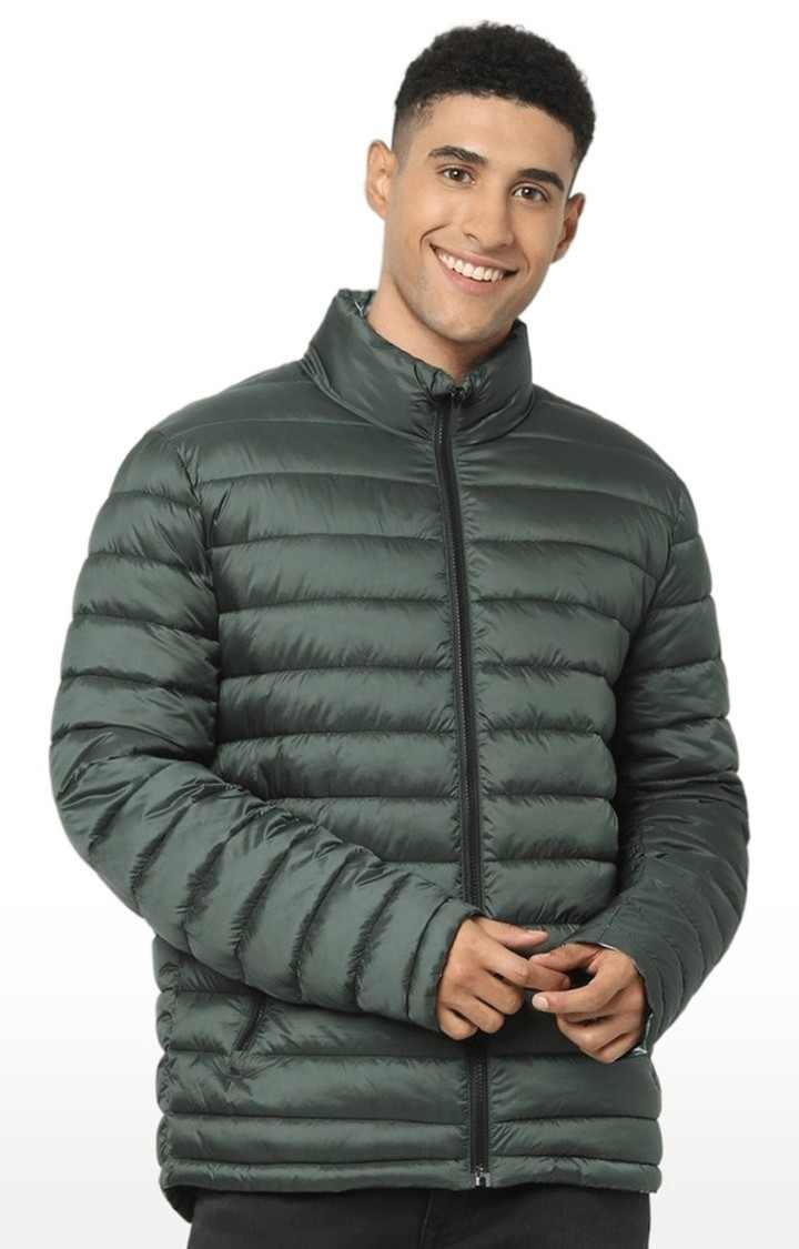 Men's Green Solid Bomber Jackets