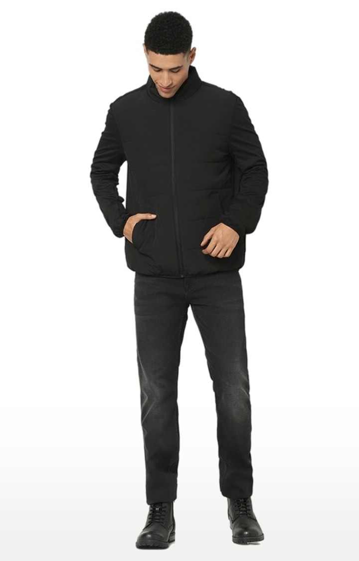 Men's Black Solid Bomber Jackets