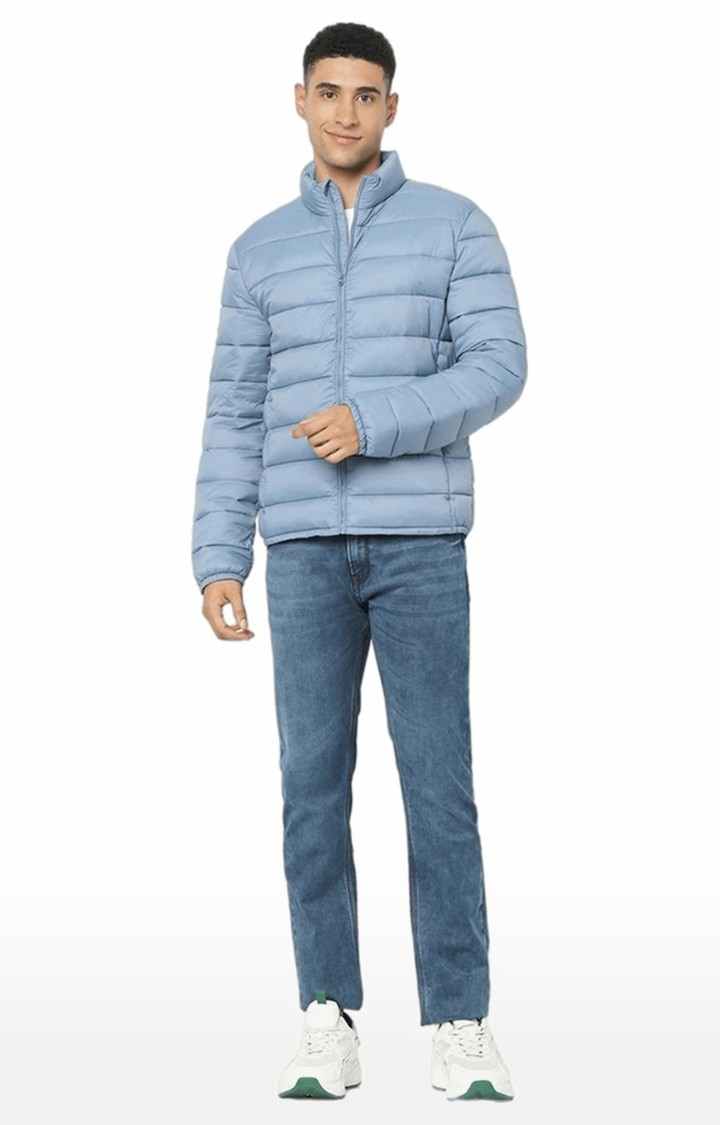 Men's Blue Solid Bomber Jackets