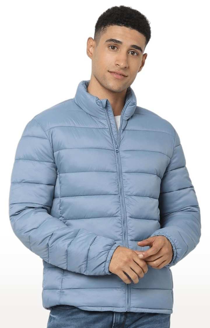 Men's Blue Solid Bomber Jackets