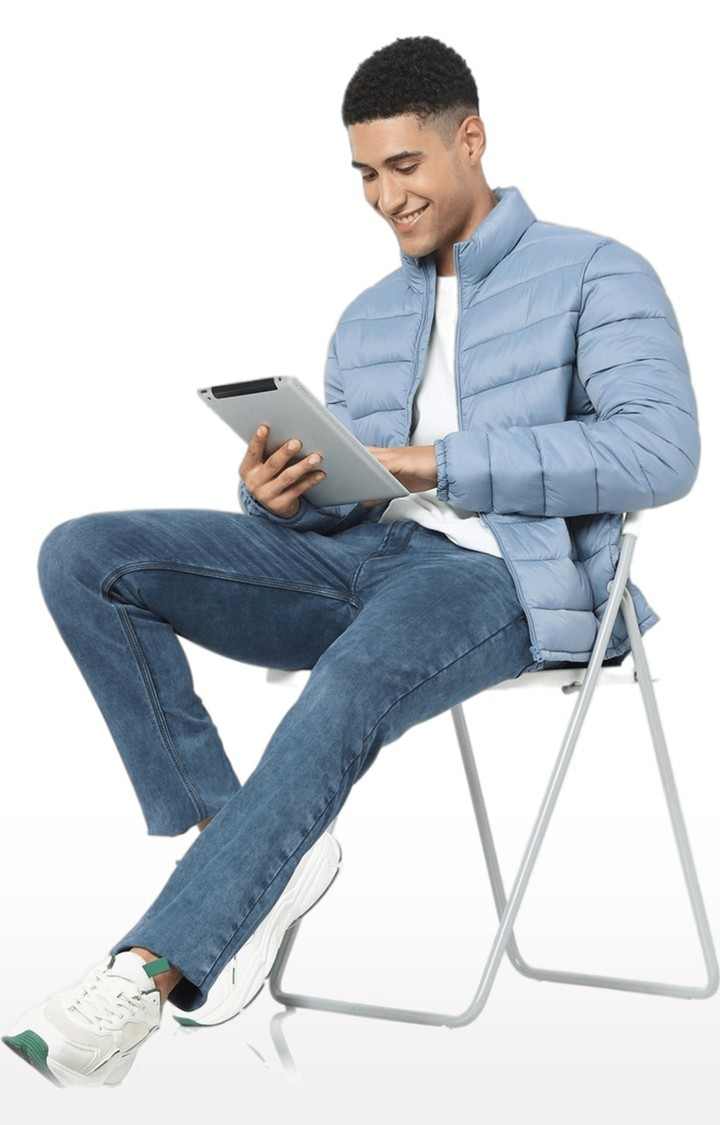 Men's Blue Solid Bomber Jackets