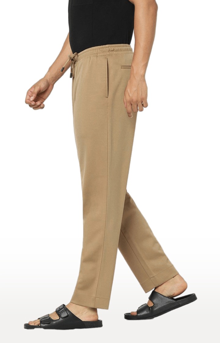 Men's Beige Cotton Solid Trackpants