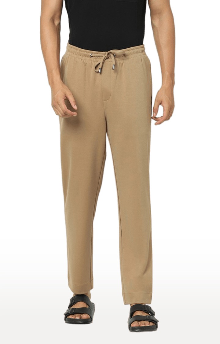 Men's Beige Cotton Solid Trackpants