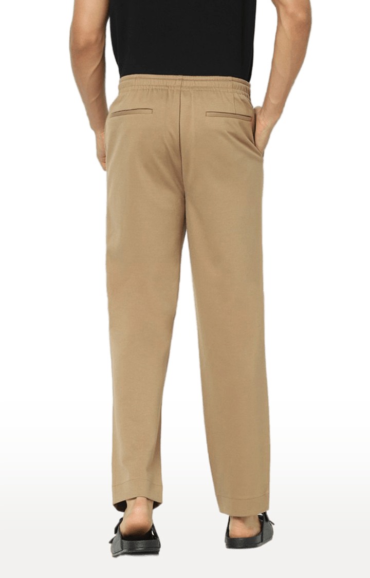 Men's Beige Cotton Solid Trackpants