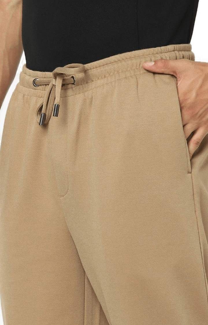 Men's Beige Cotton Solid Trackpants
