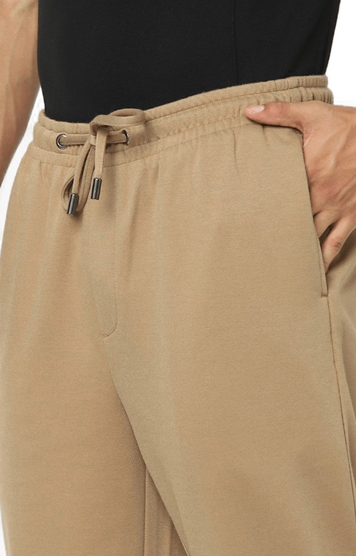 Men's Beige Cotton Solid Trackpants