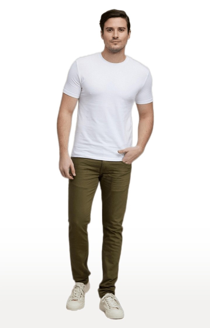 celio | Men's Green Cotton Solid Slim Jeans