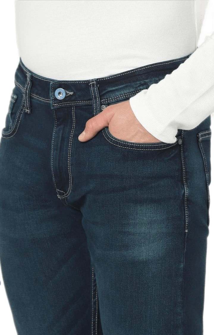 Men's Blue Cotton Solid Straight Jeans