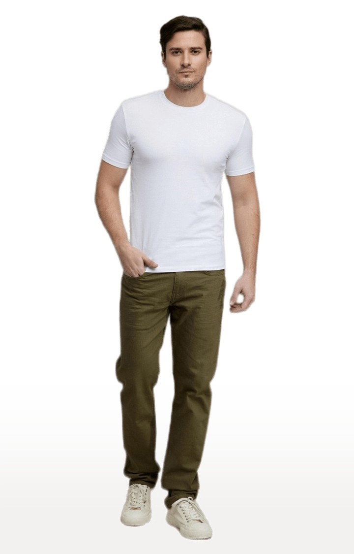 celio | Men's Green Cotton Solid Regular Jeans
