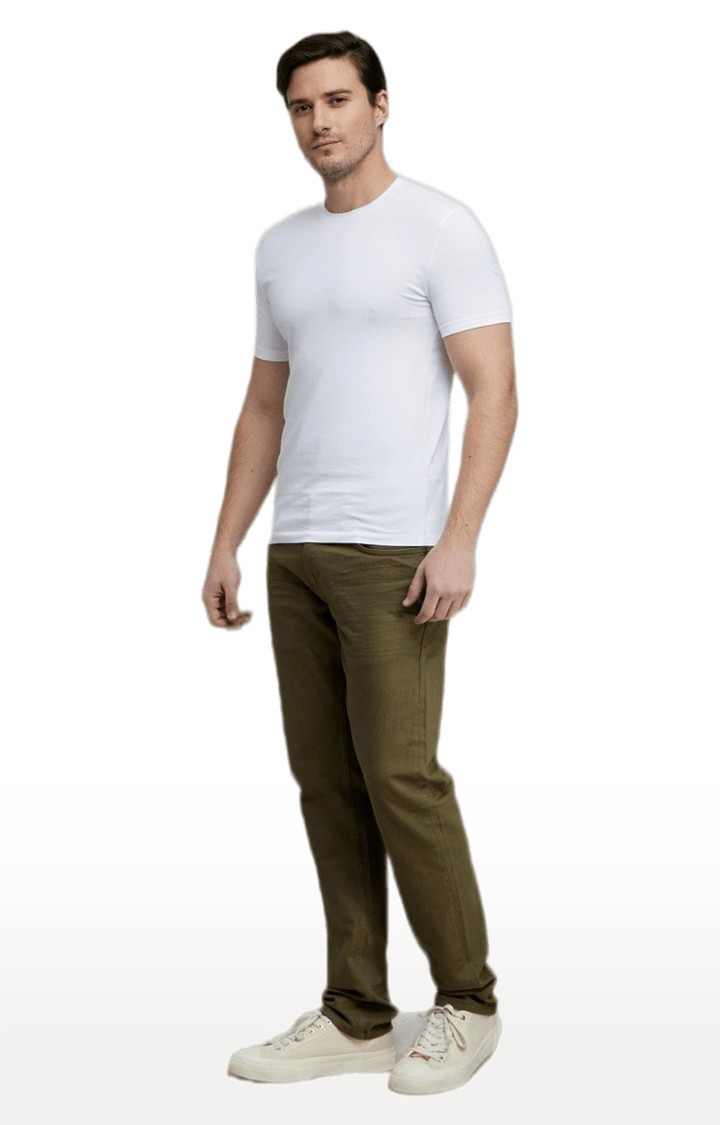 Men's Green Cotton Solid Regular Jeans