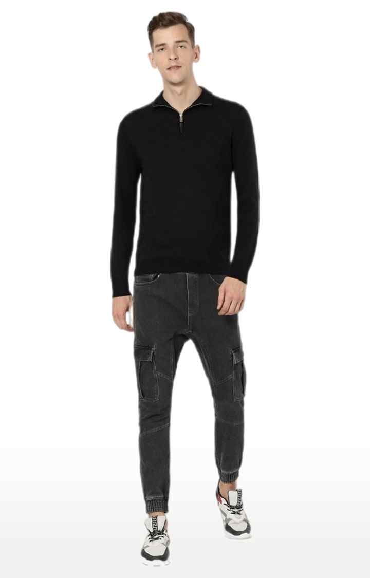 Men's Black Solid Sweaters