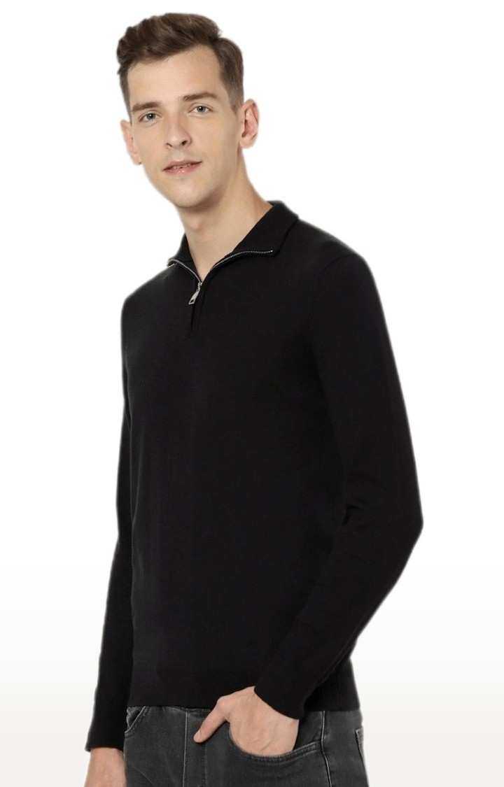 Men's Black Solid Sweaters