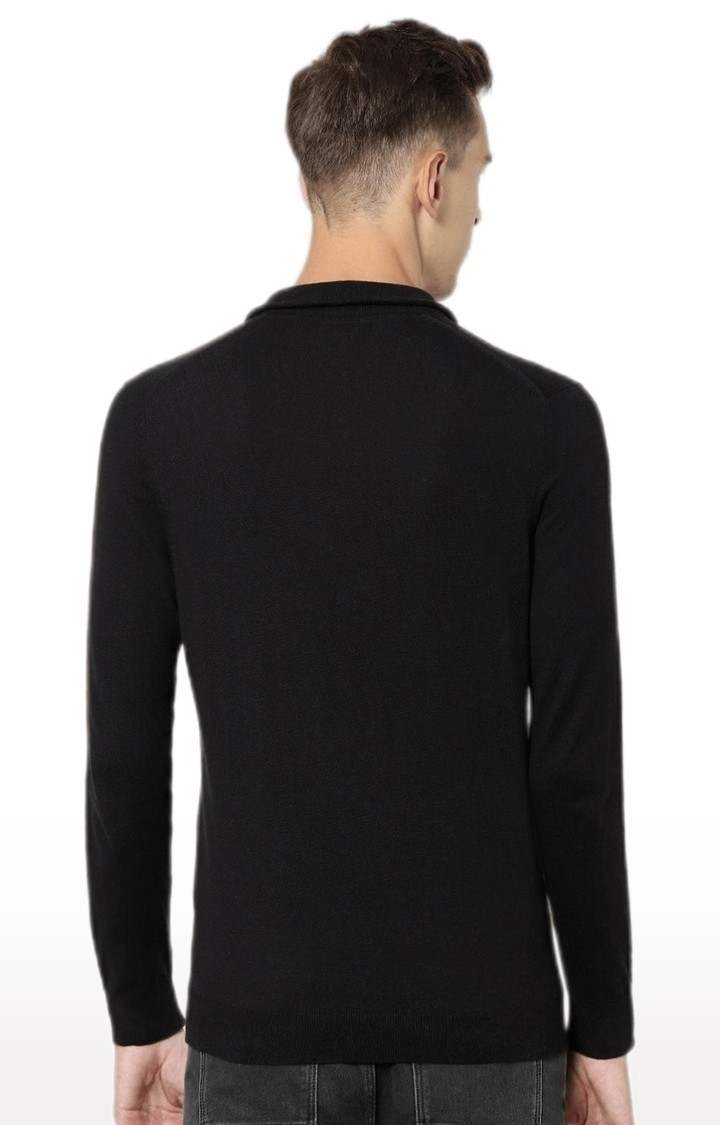 Men's Black Solid Sweaters