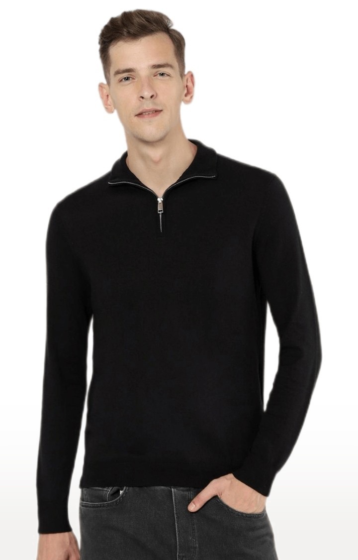 Men's Black Solid Sweaters