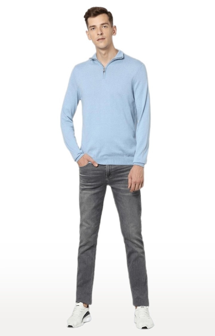 Men's Blue Solid Sweaters