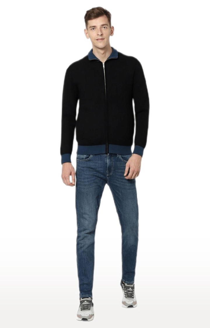 Men's Black Solid Sweaters