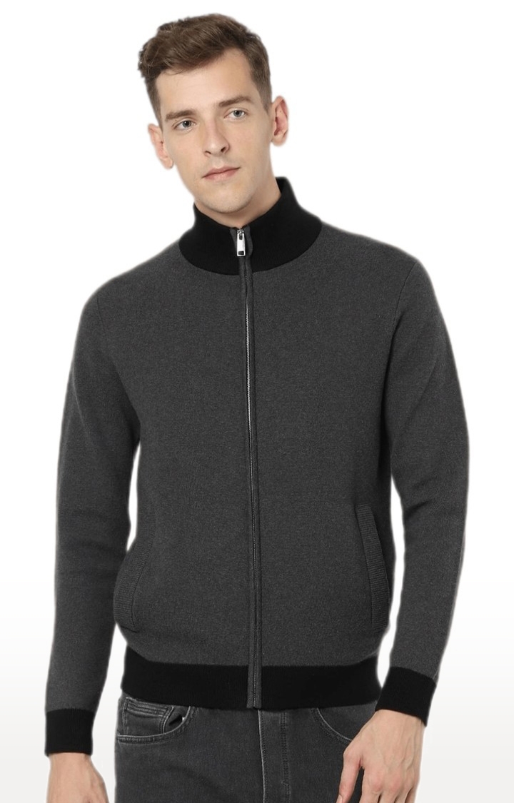 celio | Men's Grey Textured Sweaters 0