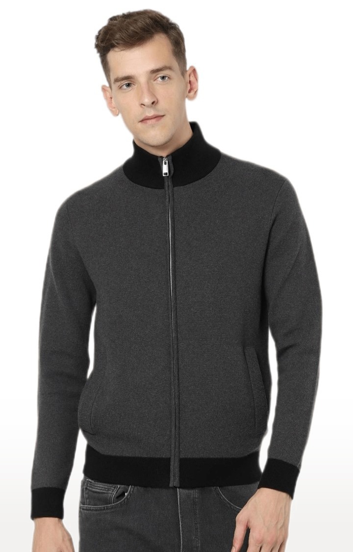 celio | Men's Grey Textured Sweaters