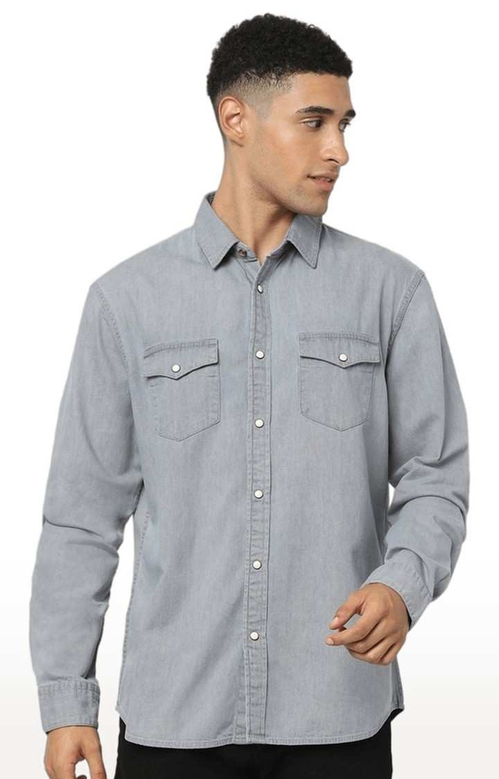 Men's Grey Solid Casual Shirts