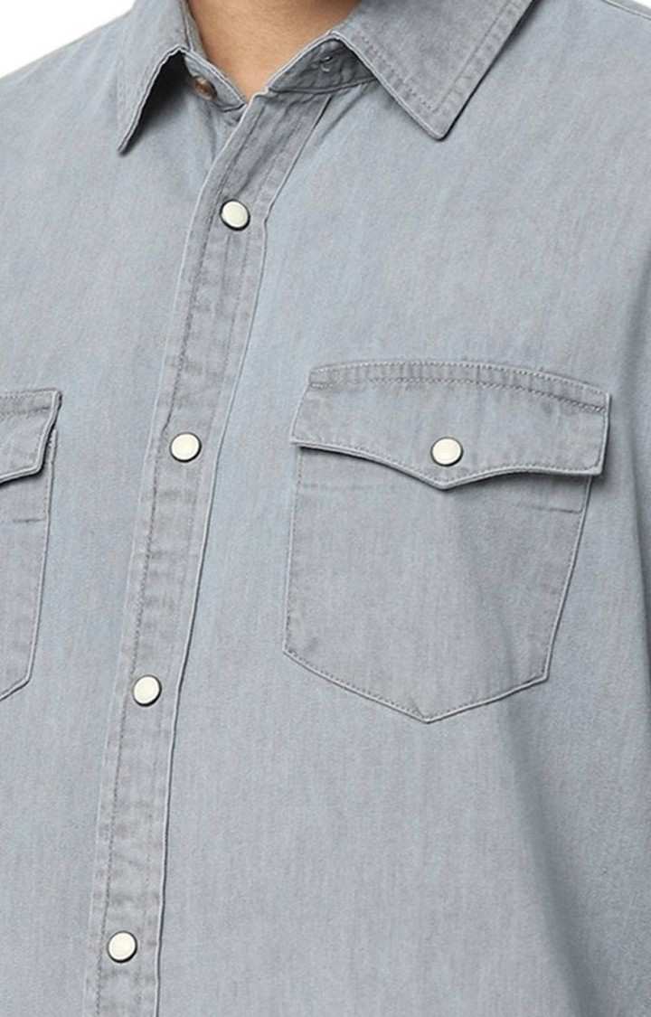Men's Grey Solid Casual Shirts