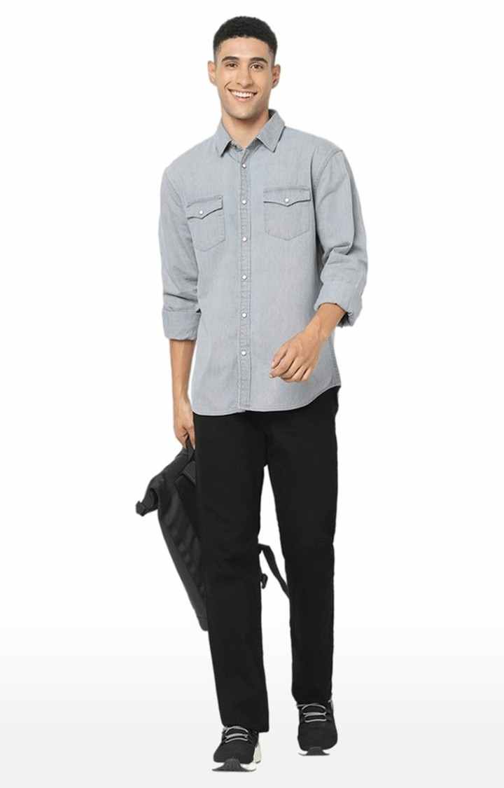 Men's Grey Solid Casual Shirts