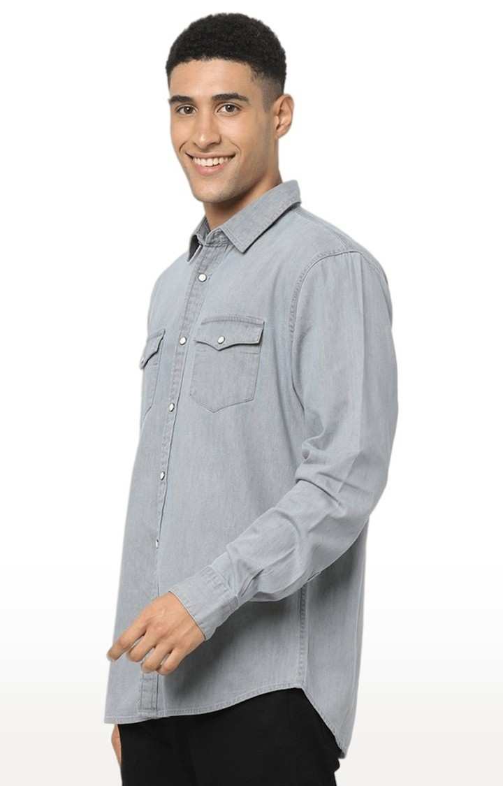 Men's Grey Solid Casual Shirts